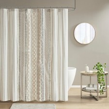 INK+IVY Imani Cotton Printed Shower Curtain with Chenille — custom printed polyester bath curtain