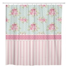 Shower Curtain, for Bathroom Decor 72" x 72" Roses Polka | Dots Shabby Chic P... — custom printed polyester bath curtain