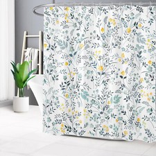 Garden Botanical Leaf Yellow Wildflower Shower Curtain Set for Bathroom Decor — custom printed polyester bath curtain