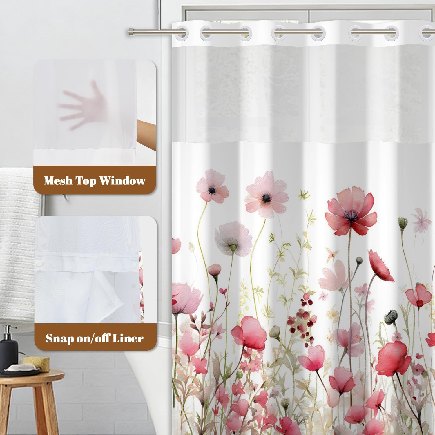 Custom Printed Bath Curtain — custom printed polyester bath curtain detail view
