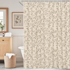 Floral Shower Curtain Linen, Twiggy Leaves Flower 72"W x 72"L (Pack of 1) Brown — custom printed polyester bath curtain