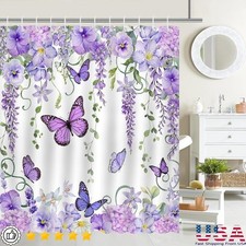 Heavy Duty Butterfly Shower Curtain Waterproof Eco Material W/ Hooks Bathroom US — custom printed polyester bath curtain