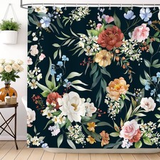 Boho Black Floral Abstract Watercolor Shower Curtain 72X72Inch — custom printed polyester bath curtain