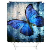 Butterfly Shower Curtain Bathroom Rug Set Bath Mat Non-Slip Toilet Lid Cover — custom printed polyester bath curtain