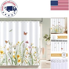 Elegant Floral Shower Curtain 72x72 - Waterproof Yellow Butterfly Decor — custom printed polyester bath curtain