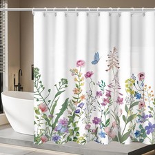 Floral Watercolor Flower Shower Curtain Colorful Waterproof Fabric 72x72 Inch — custom printed polyester bath curtain
