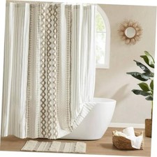 INK+IVY 100% Cotton Tufted Shower Curtain for 72"W x 72"L (Pack of 1) Neutral — custom printed polyester bath curtain
