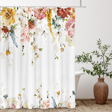 72x72 Inch Blooming Floral Watercolor Tropical Fabric Shower Curtain Hooks — custom printed polyester bath curtain