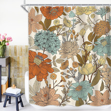 Boho Flower Shower Curtain 60Wx72H Rustic Blossom Peony Rose Dasiy Floral Leave — custom printed polyester bath curtain