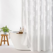 White Shower Curtain Lace Shower Curtain Sheer Tufted Tropical Plant Textured — custom printed polyester bath curtain