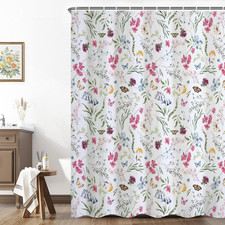 Botanical Floral & Butterfly Shower Curtain 71x74 Inch, Watercolor Wildflower Sh — custom printed polyester bath curtain