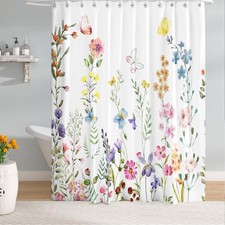 Long Colorful Floral Butterfly Shower Curtains 72 x 78 Inch, Waterproof Fabri... — custom printed polyester bath curtain