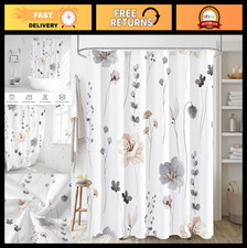Watercolor Floral Shower Curtain 72x72 Inch, Charcoal Grey Beige, Modern Bathroo — custom printed polyester bath curtain