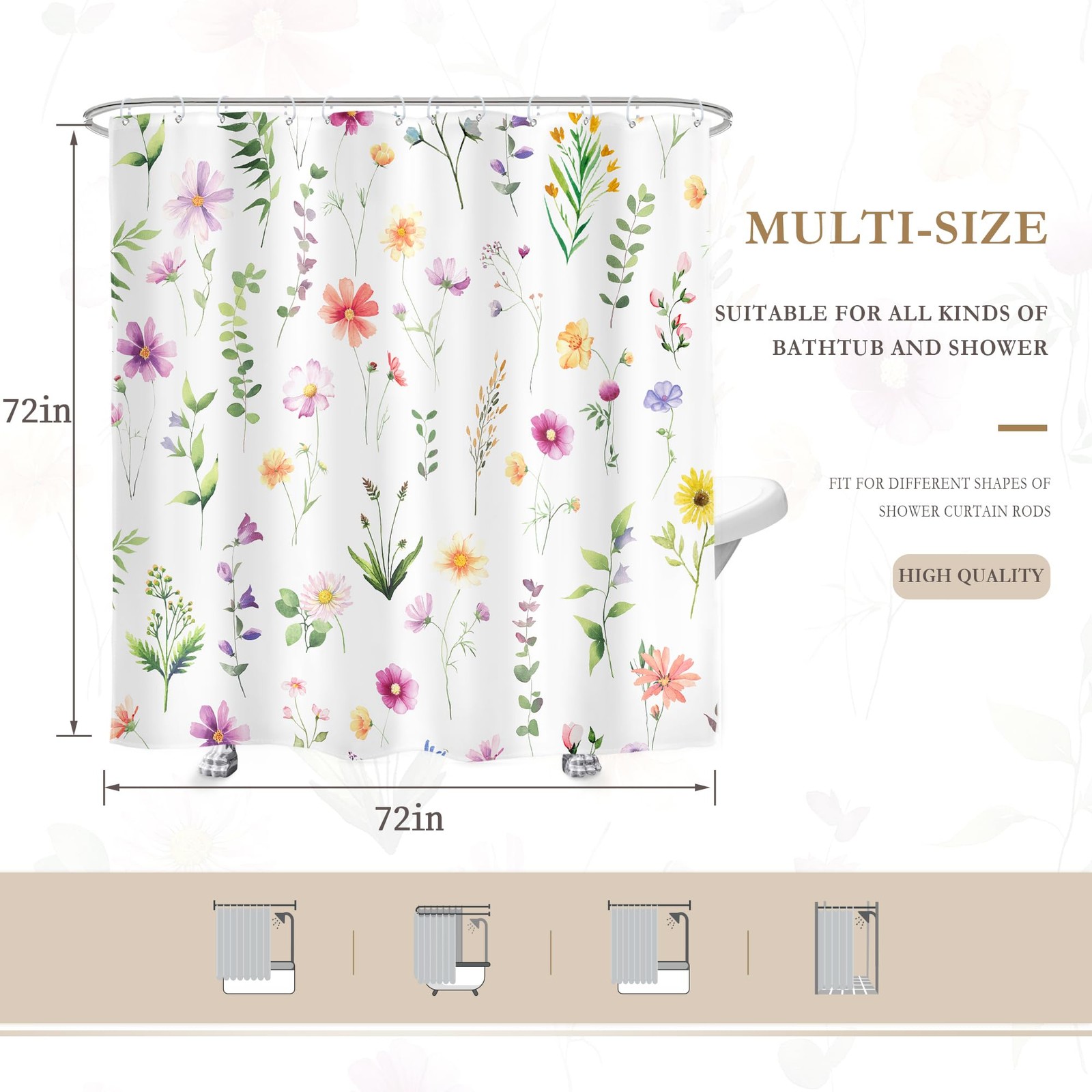 Custom Printed Bath Curtain — custom printed polyester bath curtain detail view