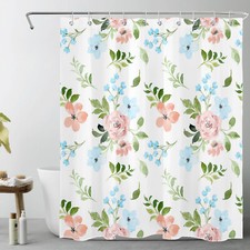 Watercolor Pink and Blue Wildflower Shower Curtain Bathroom Accessories Set — custom printed polyester bath curtain