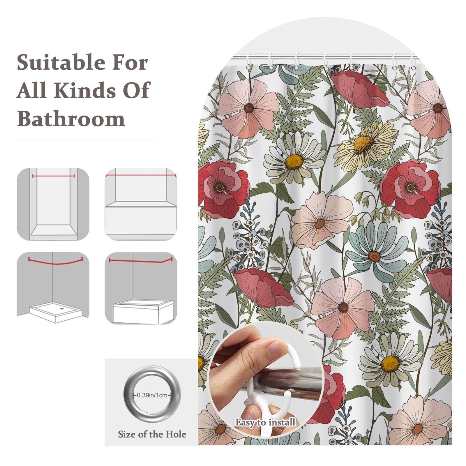 Custom Printed Bath Curtain — custom printed polyester bath curtain detail view