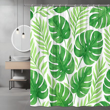 Green Tropical Leaves Shower Curtain - Waterproof Fabric Bathroom Decor — custom printed polyester bath curtain