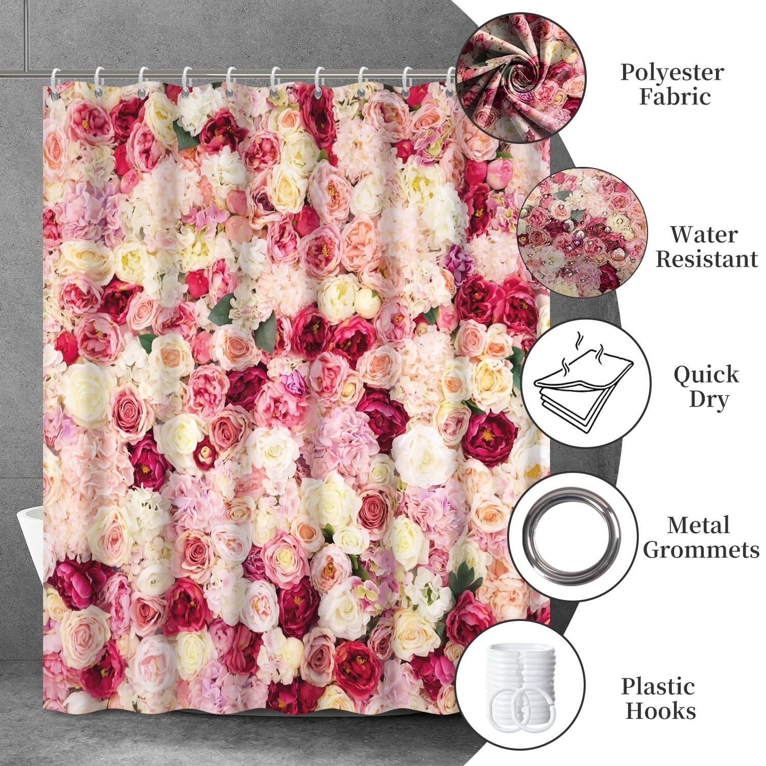 Custom Printed Bath Curtain — custom printed polyester bath curtain detail view