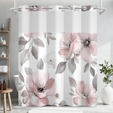 Blooming Pink Floral Shower Curtain and Liner Set, Double Layers Waterproof F... — custom printed polyester bath curtain