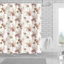 Arzu Floral 13 Piece Canvas Shower Curtain with Hooks, Gold-White, 70x72 Inches — custom printed polyester bath curtain