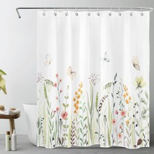 Spring Butterfly Beautiful Flower Nature Shower Curtain Set for Bathroom Decor — custom printed polyester bath curtain