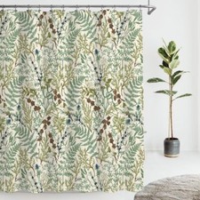Black Green Botanical Shower Curtain 72x72 Waterproof Polyester Vintage Floral — custom printed polyester bath curtain