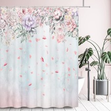 70x70 Inch Pink Lilac Roses Flower Shower Curtain Set 12 Hooks Decor — custom printed polyester bath curtain