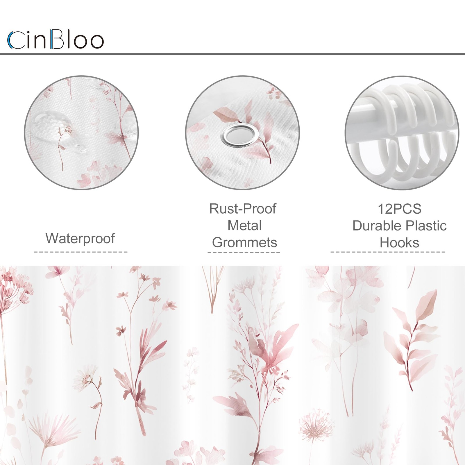 Custom Printed Bath Curtain — custom printed polyester bath curtain detail view
