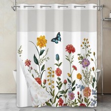 TQUQOBU Waterproof Floral Themed No Hook Shower Curtain And Liner Set — custom printed polyester bath curtain