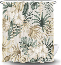 DYNH Tropical Plant Flower Shower Curtain for Bathroom, Vintage Sage Green Palm — custom printed polyester bath curtain