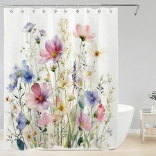 Spring Summer Botanical Colorful Floral Shower Curtain Set for Bathroom Decor — custom printed polyester bath curtain