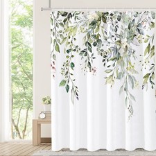 Sage Green Eucalyptus Shower Curtain, Leaves on The Top Plant with Floral Bat... — custom printed polyester bath curtain