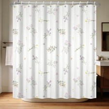 Floral Shower Curtain with 12 Hooks 71x74 Inch - Pink and Yellow Flower White — custom printed polyester bath curtain