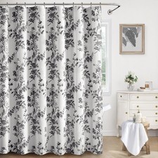 Black and White Floral Shower Curtain,Vintage Cotton Cottagecore Gray Shower ... — custom printed polyester bath curtain