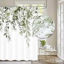 72x72 Inch Olive Leaves Faux Linen Textured Shower Curtain Plant Bath Hooks — custom printed polyester bath curtain