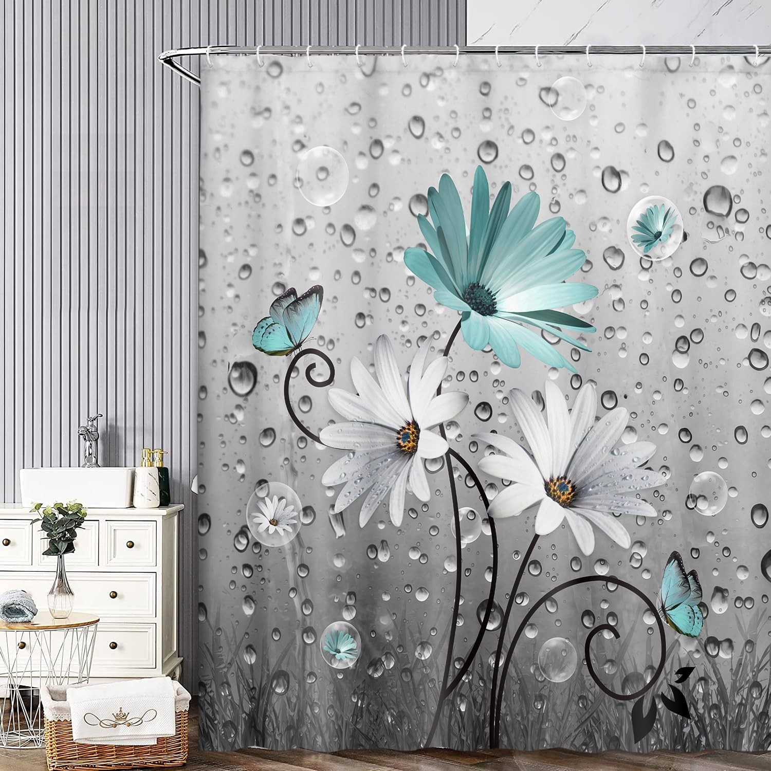 Custom Printed Bath Curtain — custom printed polyester bath curtain detail view