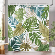 Tropical Leaves Shower Curtain, Green Palm Leaf Monstera Botanical Plant Summer — custom printed polyester bath curtain