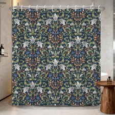 Xiazhilaio Vintage Floral Shower Curtain with Hooks, William Morris Botanical... — custom printed polyester bath curtain