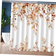 Fall Eucalyptus Leaves Shower Curtain, Aesthetic 72"W x 72"L (Pack of 1) Brown — custom printed polyester bath curtain