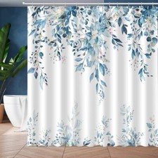 Light Eucalyptus Leaves Shower Curtain, Aesthetic 72"W x 72"L (Pack of 1) Blue — custom printed polyester bath curtain
