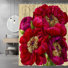 Floral Peony Shower Curtain Red Pink Blossom Print — custom printed polyester bath curtain