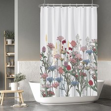 Colorful Flowers Bathroom Curtains Shower Set Watercolour Flower Shower Curta... — custom printed polyester bath curtain