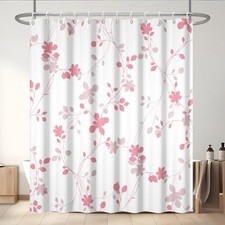 Pink Plant Leaves Shower Curtain, 72"W x 72"L (Pack of 1) Leaves - Pink — custom printed polyester bath curtain