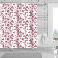 Dunya Floral 13 Piece Canvas Shower Curtain with Hooks, Purple-White, 70x72 Inch — custom printed polyester bath curtain