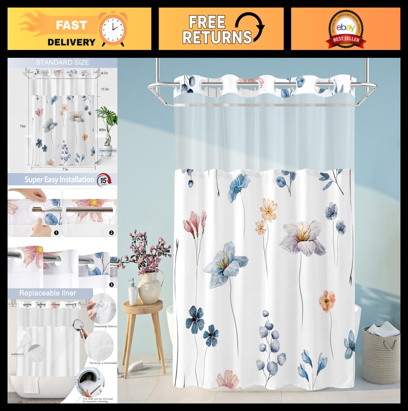 Custom Printed Bath Curtain — custom printed polyester bath curtain