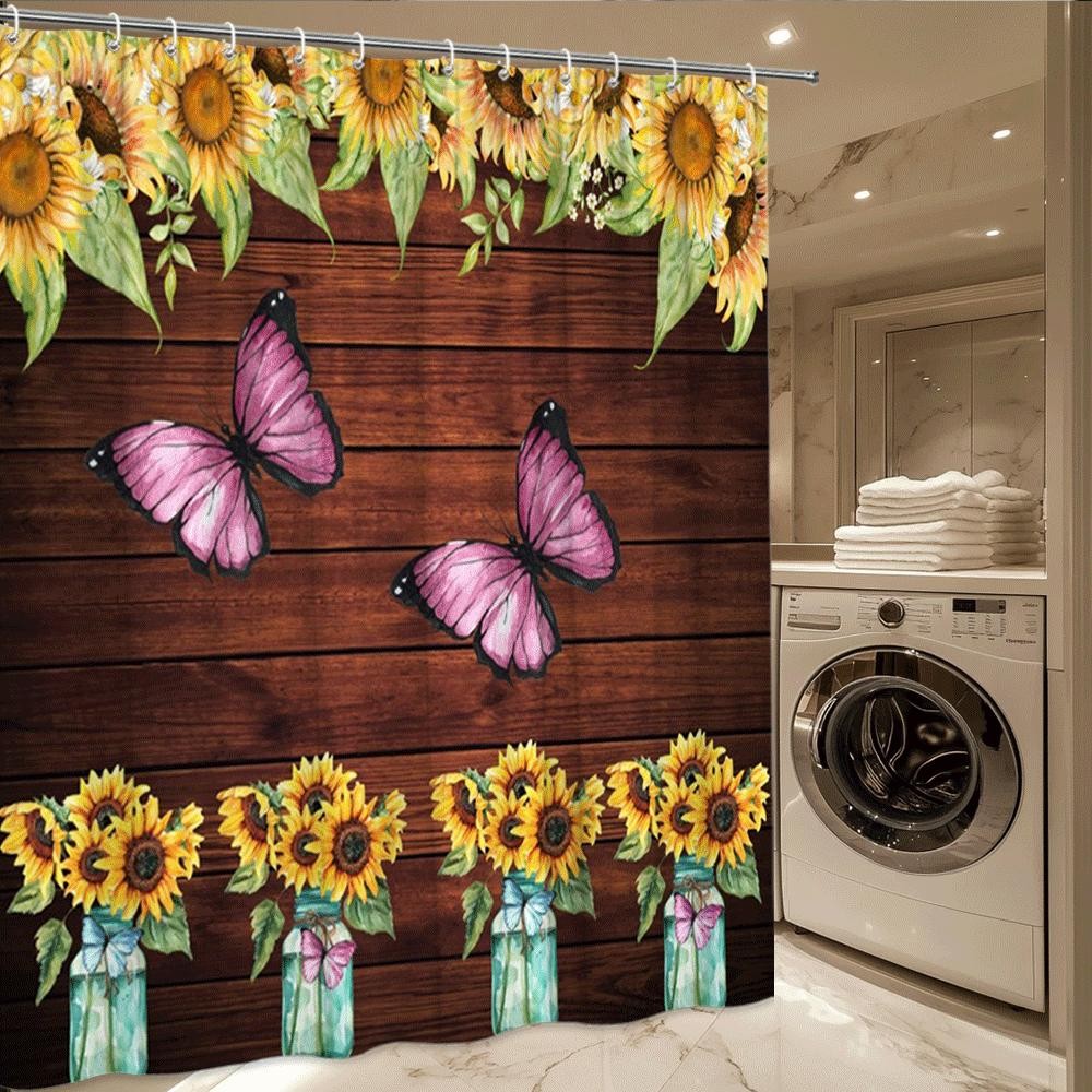 Custom Printed Bath Curtain — custom printed polyester bath curtain detail view