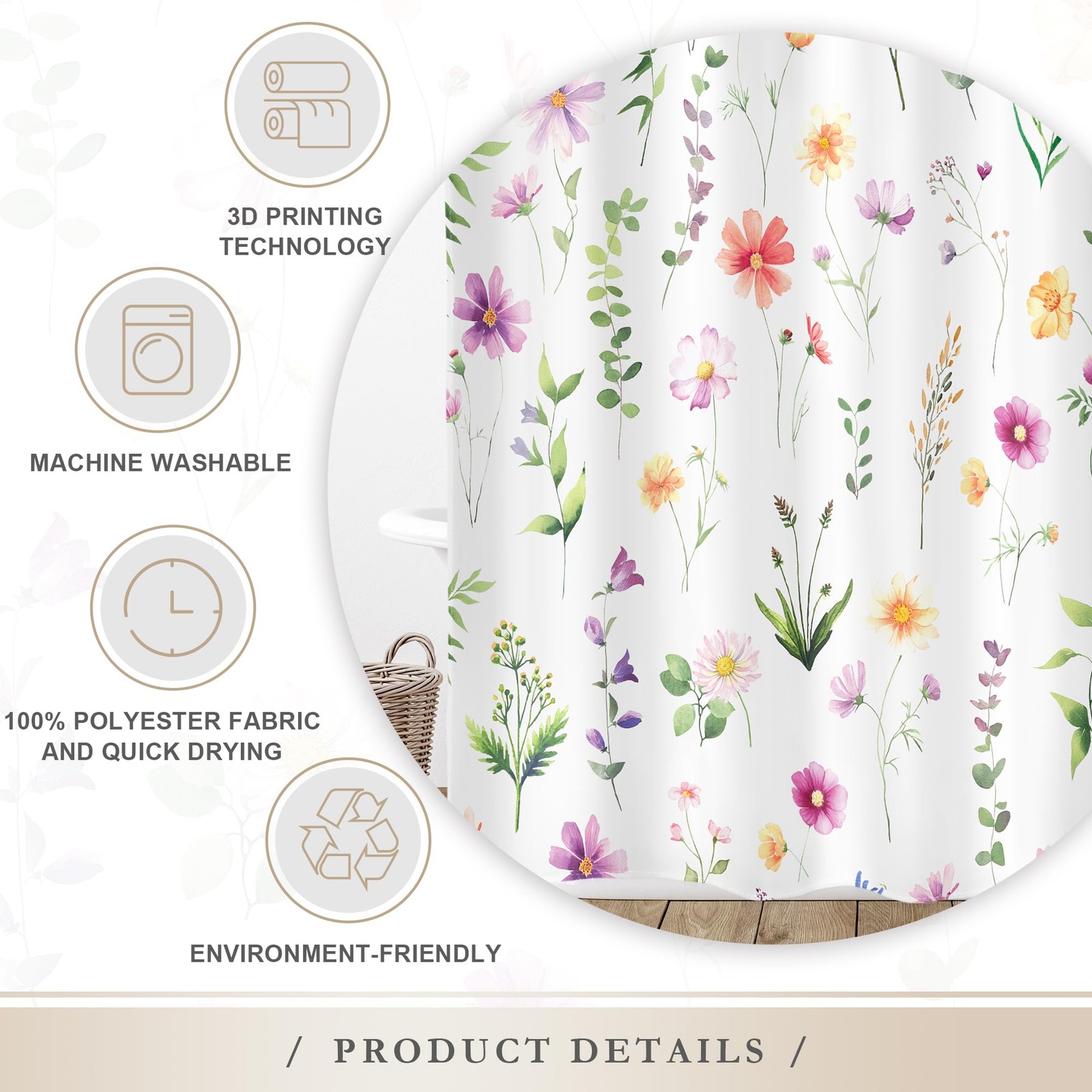 Custom Printed Bath Curtain — custom printed polyester bath curtain detail view
