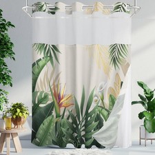 TWLSNCD No Hook Shower Curtain Snap In Liner, Tropical Leaf Shower Curtains And — custom printed polyester bath curtain