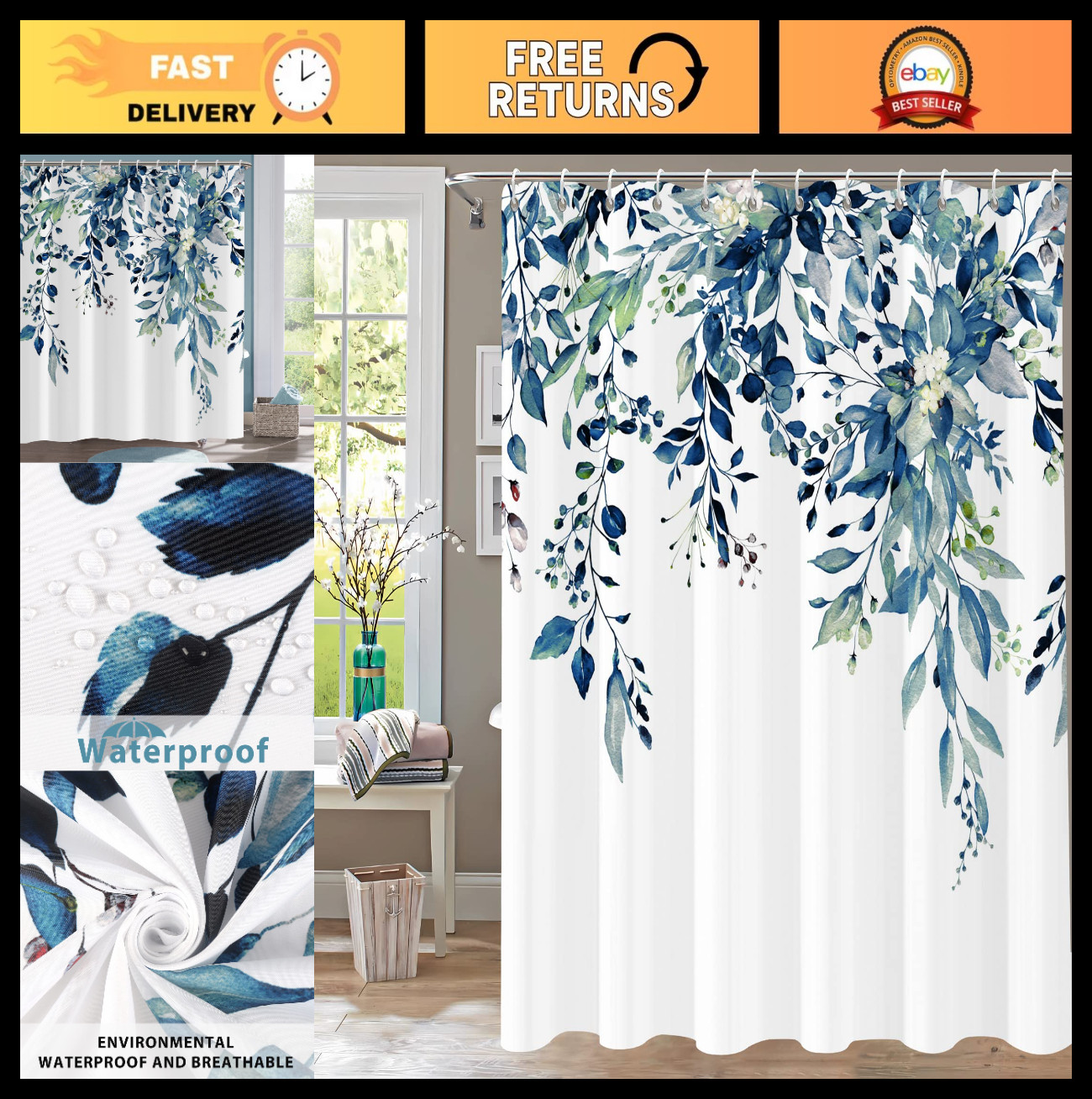 Custom Printed Bath Curtain — custom printed polyester bath curtain