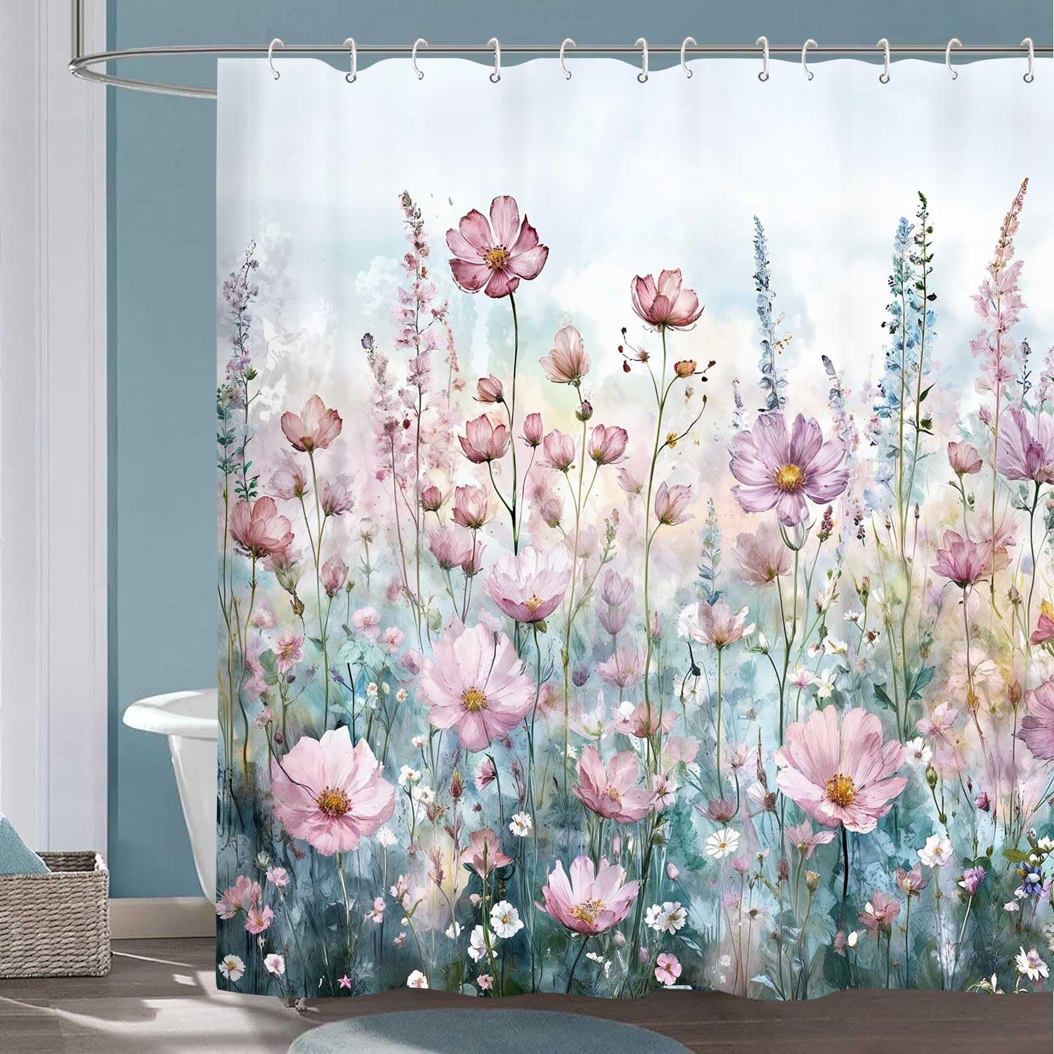 Custom Printed Bath Curtain — custom printed polyester bath curtain detail view